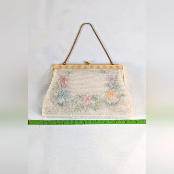 Vintage Walborg Beaded Evening Wrist Bag Clutch Floral White Ivory Wedding Bride - Picture 10 of 10